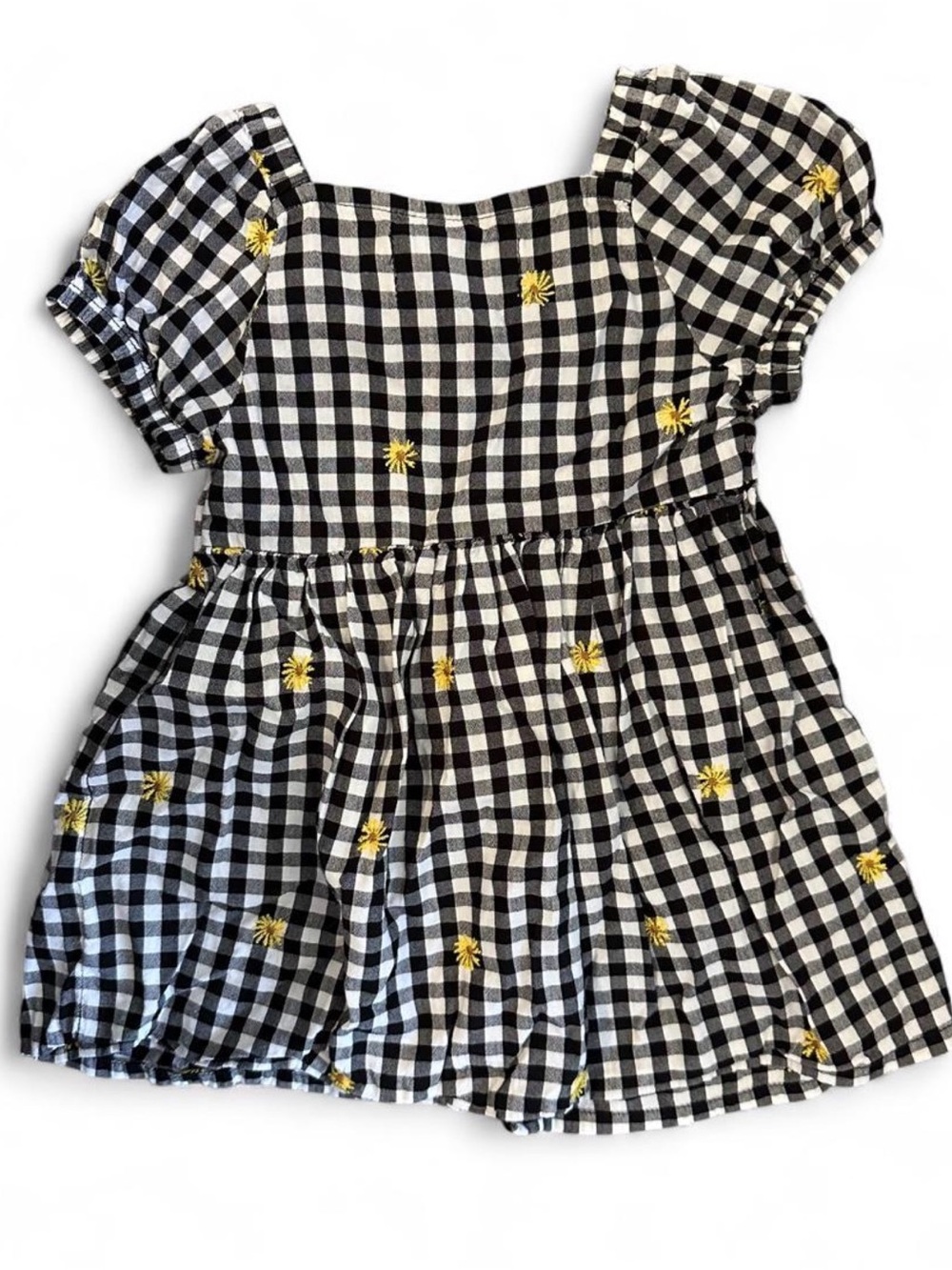 Old Navy Black & White Gingham Dress with Yellow Daisy Embroidery